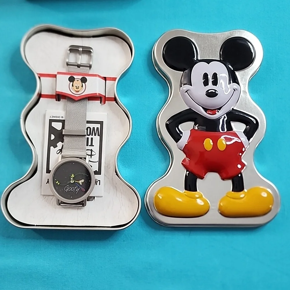 BNIB Vintage Rare Disney Time Works Abstract Goofy Mesh Metal Band Watch